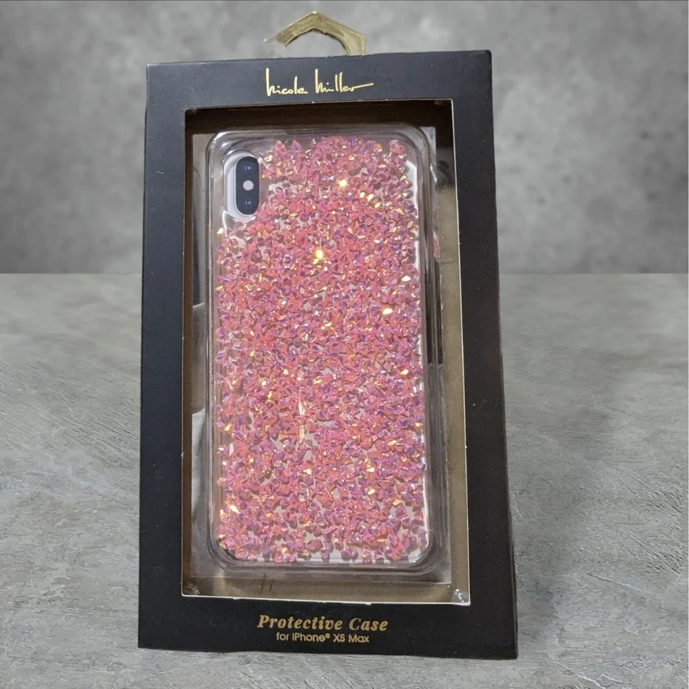 Y6. Nicole Miller Case For iPhone XS Max Pink Glitter Crystals Shimmery Sparkle